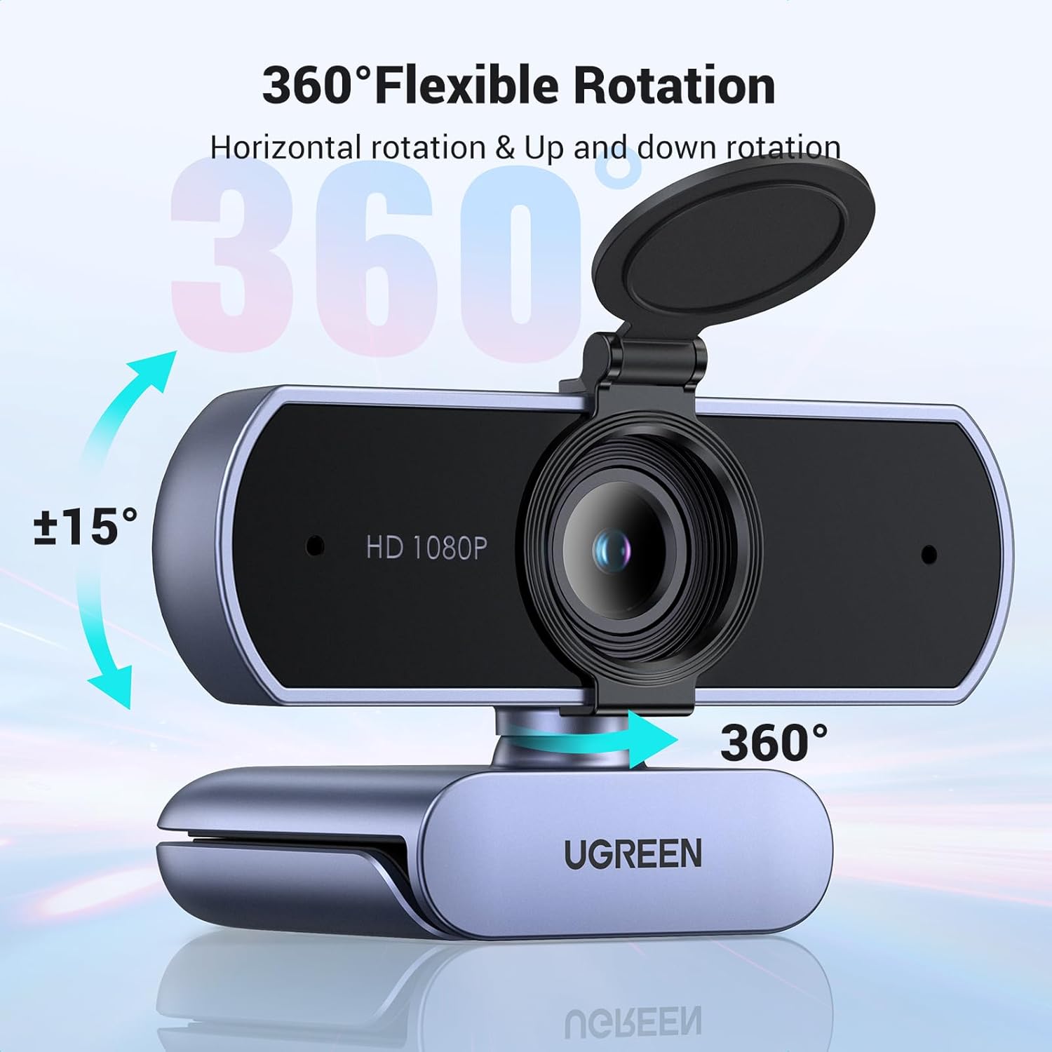 UGREEN 1080P Webcam with Microphone Full HD USB A Web Camera 85° FOV Noise-Canceling Plug and Play Auto Light