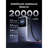 UGREEN 130W Power Bank 20000mAh Portable Charger Fast Charging 3-Way Nexode Battery Pack with Built-in USB C Cable 80W
