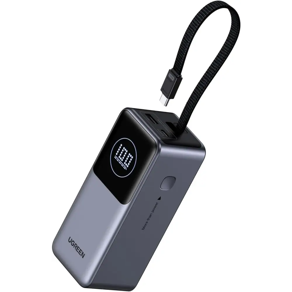 UGREEN 130W Bank 20000mAh Portable Charger Fast Charging 3-Way Nexode Battery Pack with Built-in USB C Cable 80W