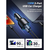 UGREEN 130W USB C Car Charger 3 Port PD3.0/QC4.0/PPS 45W with LED Light Compatible MacBook iPad iPhone 16 15 14 Galaxy