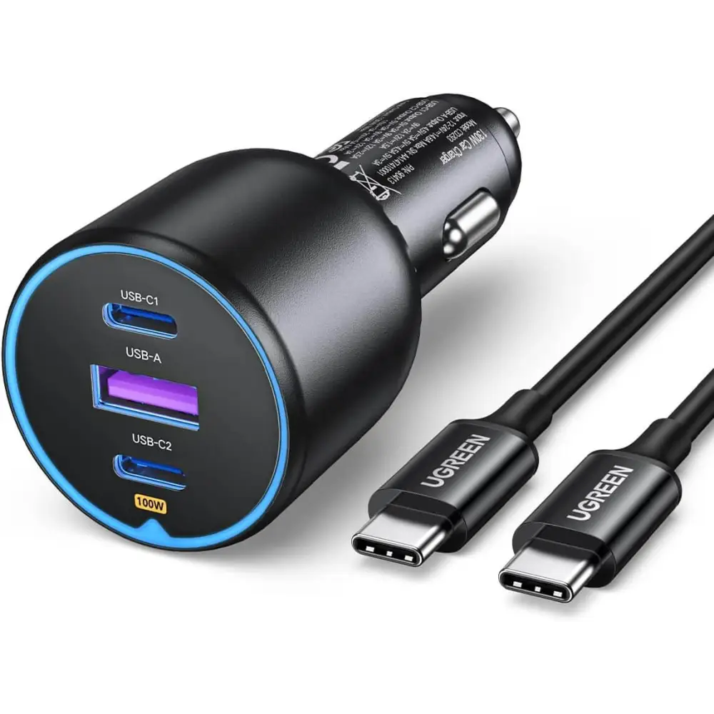 UGREEN 130W USB C Car Charger 3 Port PD3.0/QC4.0/PPS 45W with LED Light Compatible MacBook iPad iPhone 16 15 14 Galaxy