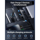 UGREEN 130W USB C Car Charger 3 Port PD3.0/QC4.0/PPS 45W with LED Light Compatible MacBook iPad iPhone 16 15 14 Galaxy