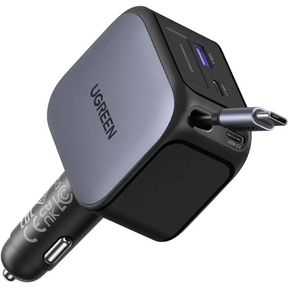 UGREEN 145W Retractable Car Charger Fast Charge Cigarette Lighter USB with 60W Cable 4-Port Accessories Compatible