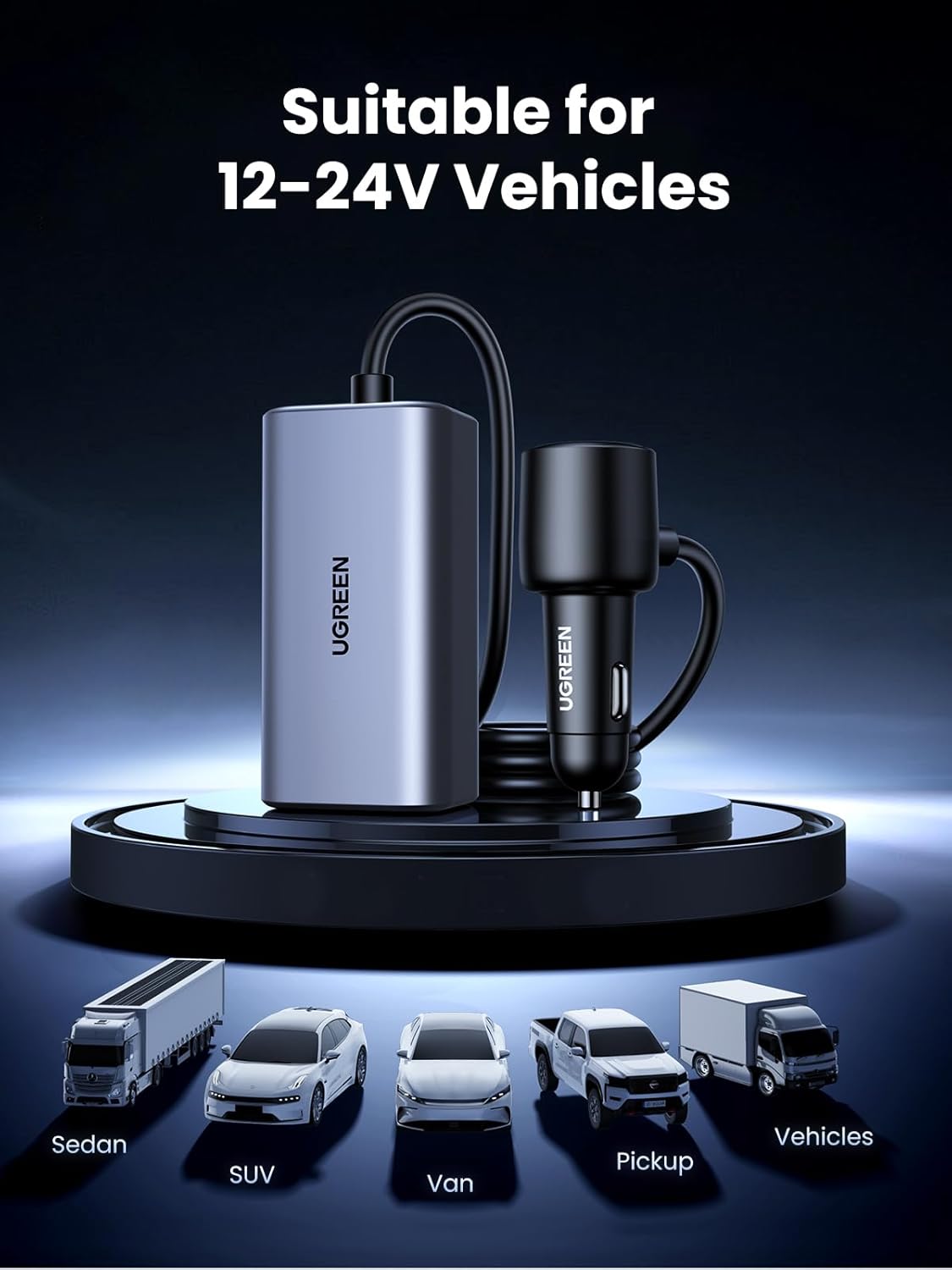 UGREEN 150W Car Charger Super Fast Charging 4 Ports USB C PD 140W GaN PPS 45W SCP 22.5W Clip Design Compatible