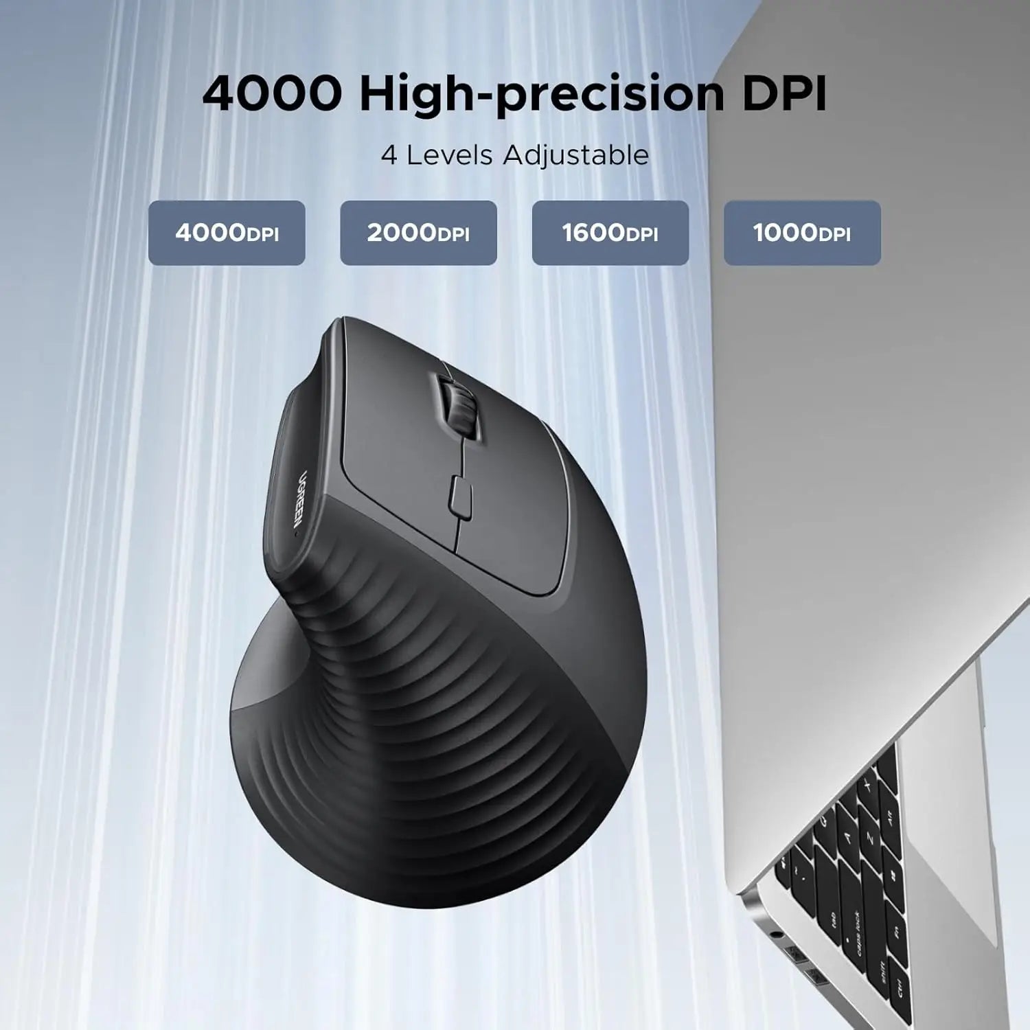 UGREEN 2.4GHz Wireless Ergonomic Vertical Mouse 4000DPI Optical Tracking 57° Angle 6 Buttons 12-Month Battery Life 4