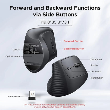 UGREEN 2.4GHz Wireless Ergonomic Vertical Mouse 4000DPI Optical Tracking 57° Angle 6 Buttons 12-Month Battery Life 4
