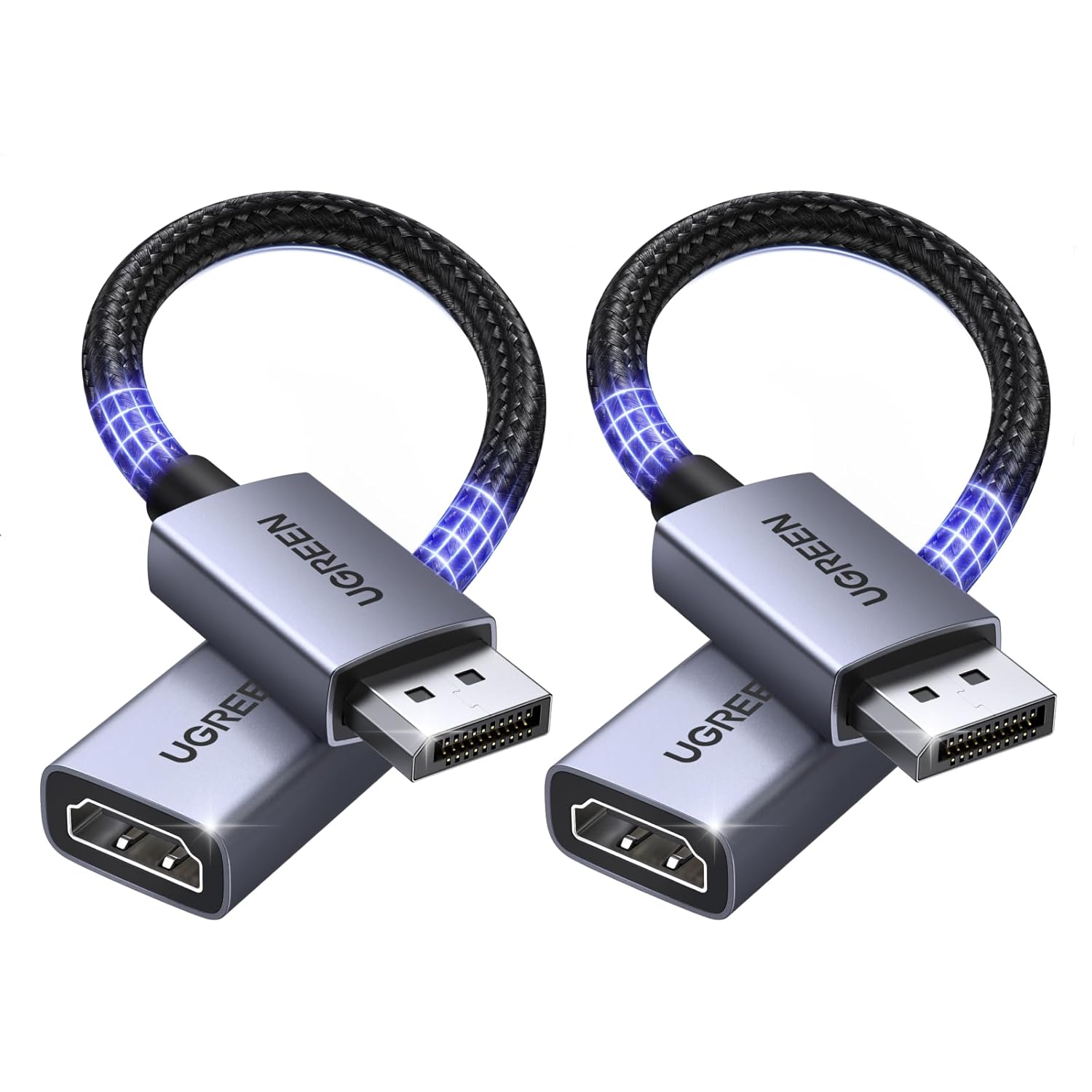 UGREEN 2 Pack DisplayPort to HDMI Adapter 4K Unidirectional DP 1.2 1.4 Converter Braided Cable Male Female for Desktop