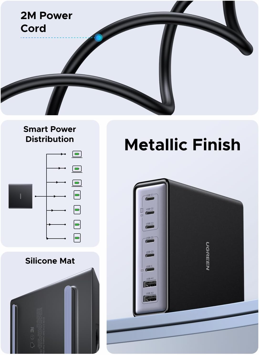 UGREEN 200W USB C Charger Nexode 8 Ports Charging Station Laptop GaN II Power Adapter 100W Fast Charge Block