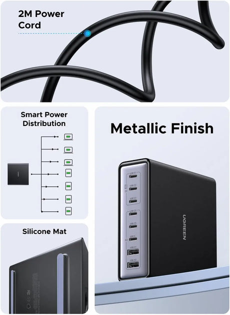 UGREEN 200W USB C Charger Nexode 8 Ports Charging Station Laptop GaN II Power Adapter 100W Fast Charge Block