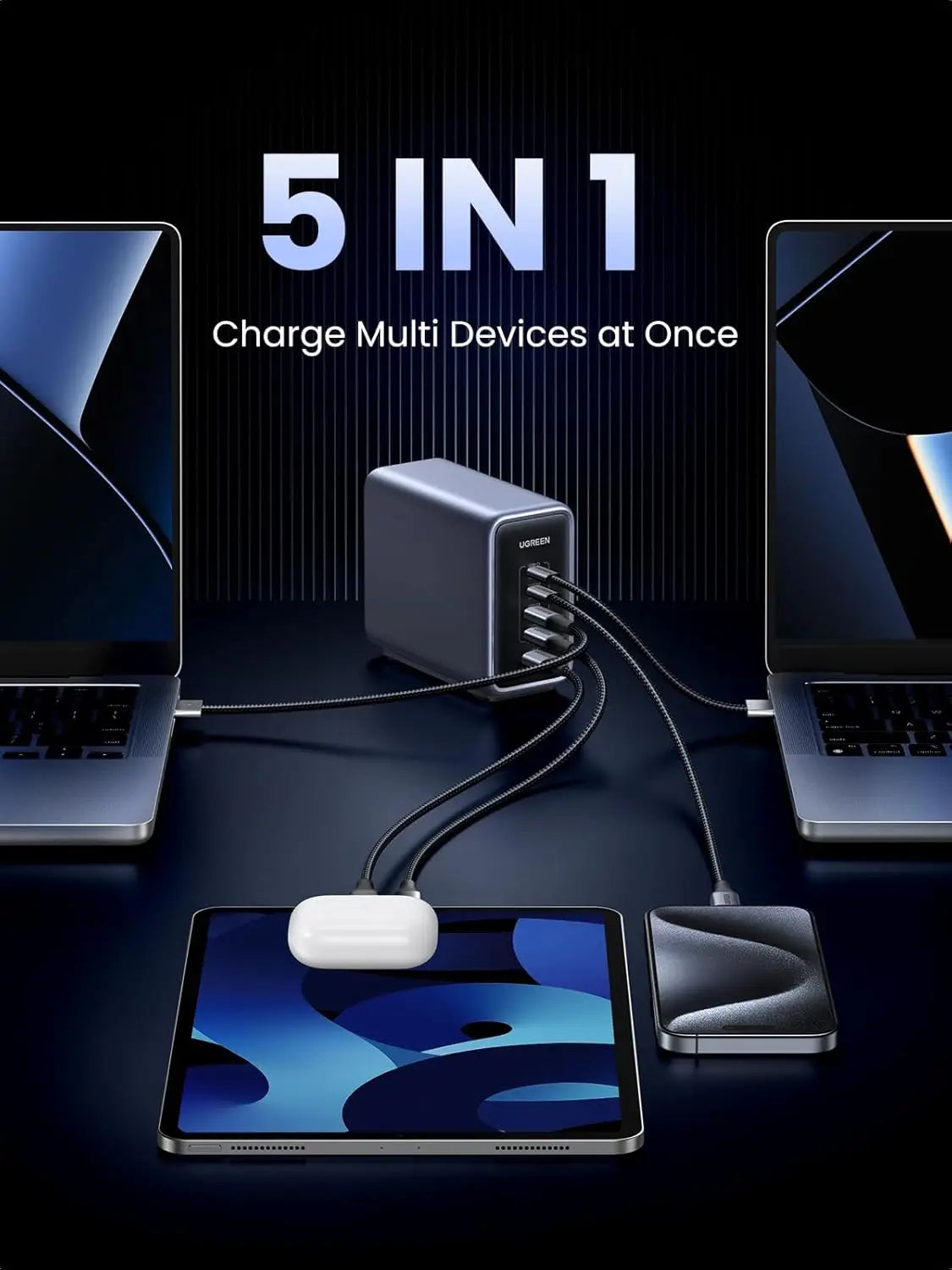 UGREEN 300W USB C Charger Nexode 5 Ports GaN III PD 3.1 Laptop Charging Station 140W Fast Charge Block for MacBook