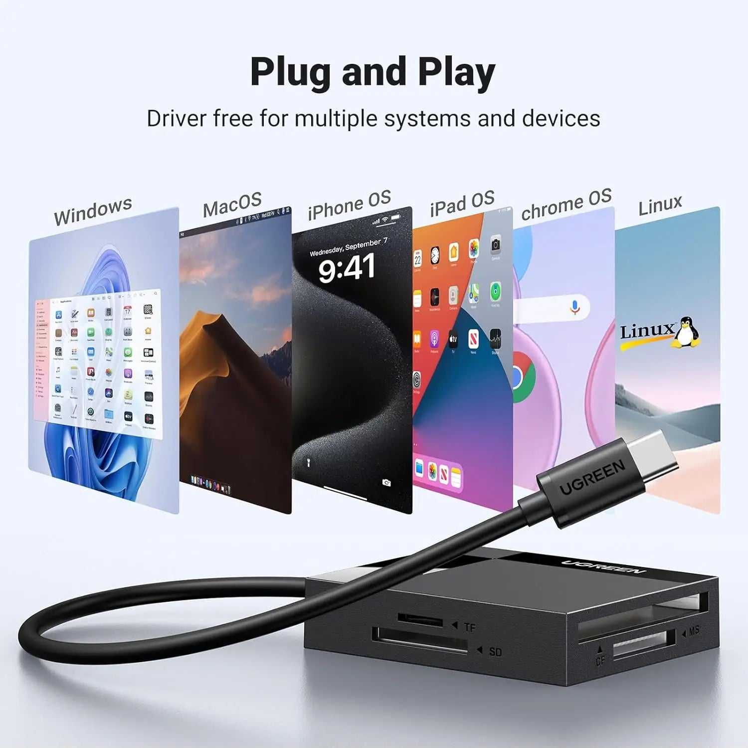 UGREEN 4-in-1 USB C External Memory Card Reader 4 Cards Read Simultaneously for SD Micro TF MS Stick CF Compact Flash
