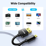 UGREEN 4K@60Hz Micro HDMI to 2.0 Cable 1M High-Speed Support 3D HDR ARC Ethernet Audio Return Compatible with Raspberry