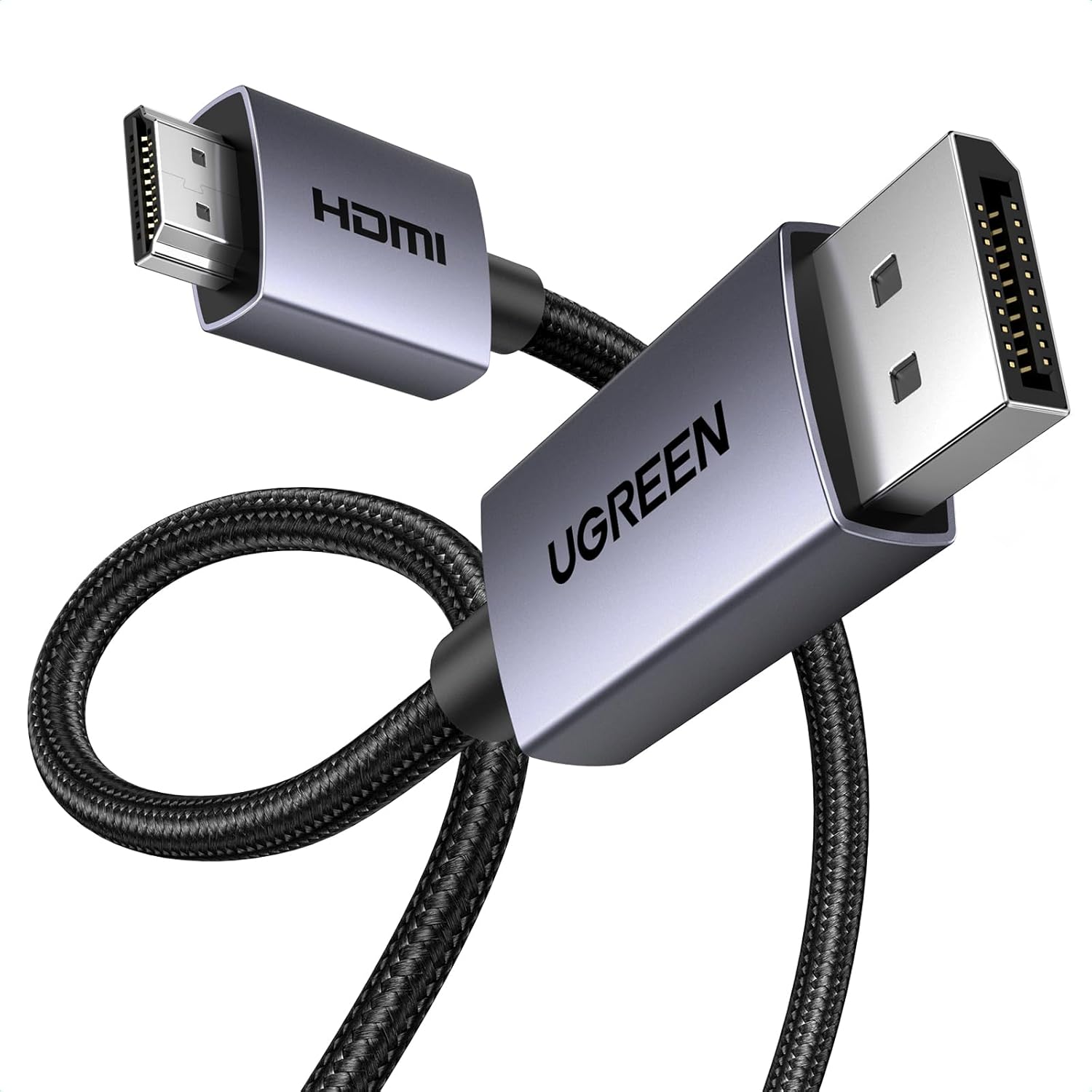 UGREEN 4K Displayport to HDMI Uni-Directional Cable 2M Braided Aluminium Male for Gaming on Multi-Screen Compatible