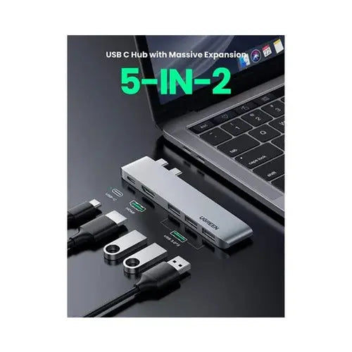 UGREEN 5-in-2 USB C Hub for MacBook Pro/Air Silver