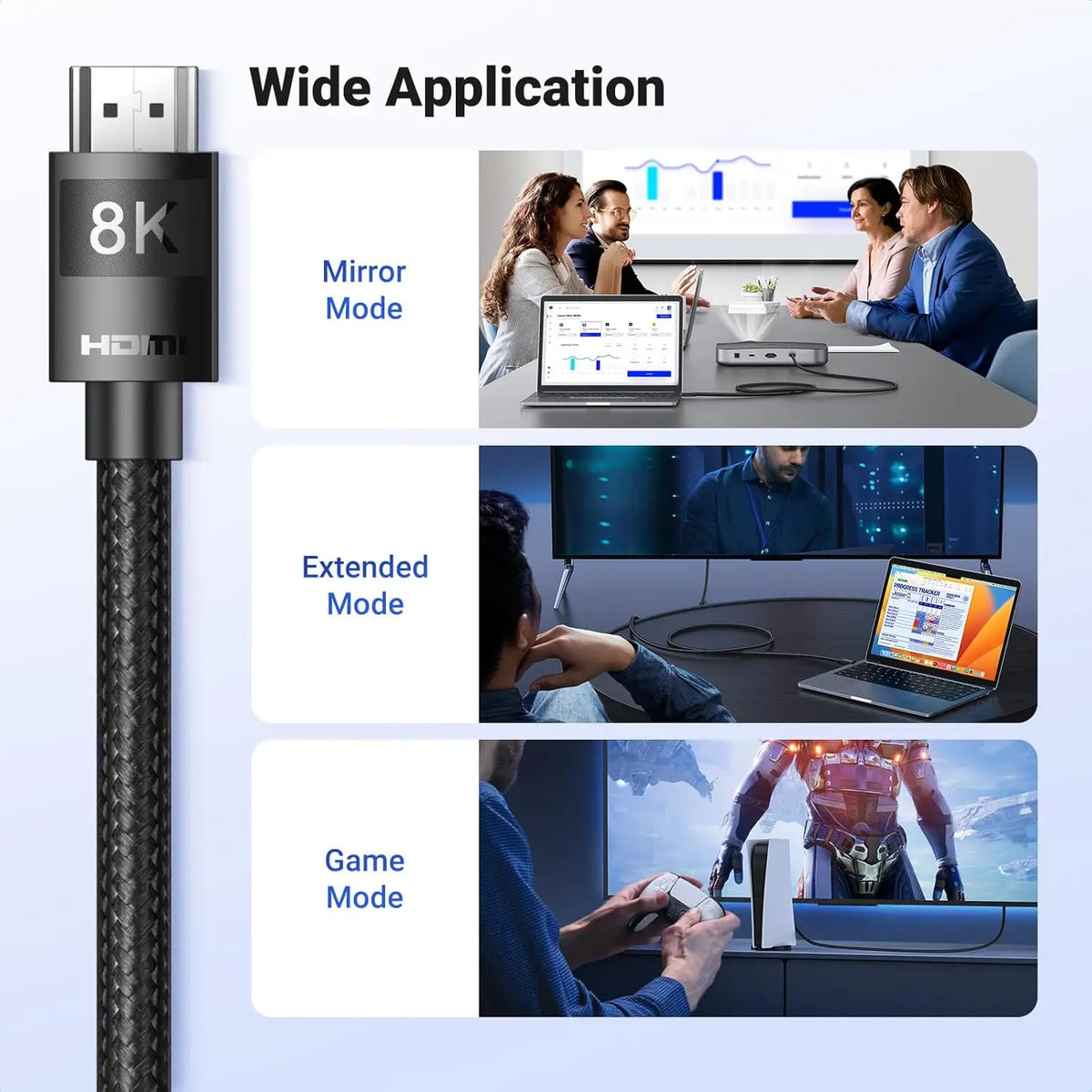 UGREEN 8K@60Hz Certified HDMI 2.1 Cable 1M Ultra Speed 10K 60Hz 4K 240Hz Braided Cord Support 48Gbps Dynamic HDR eARC