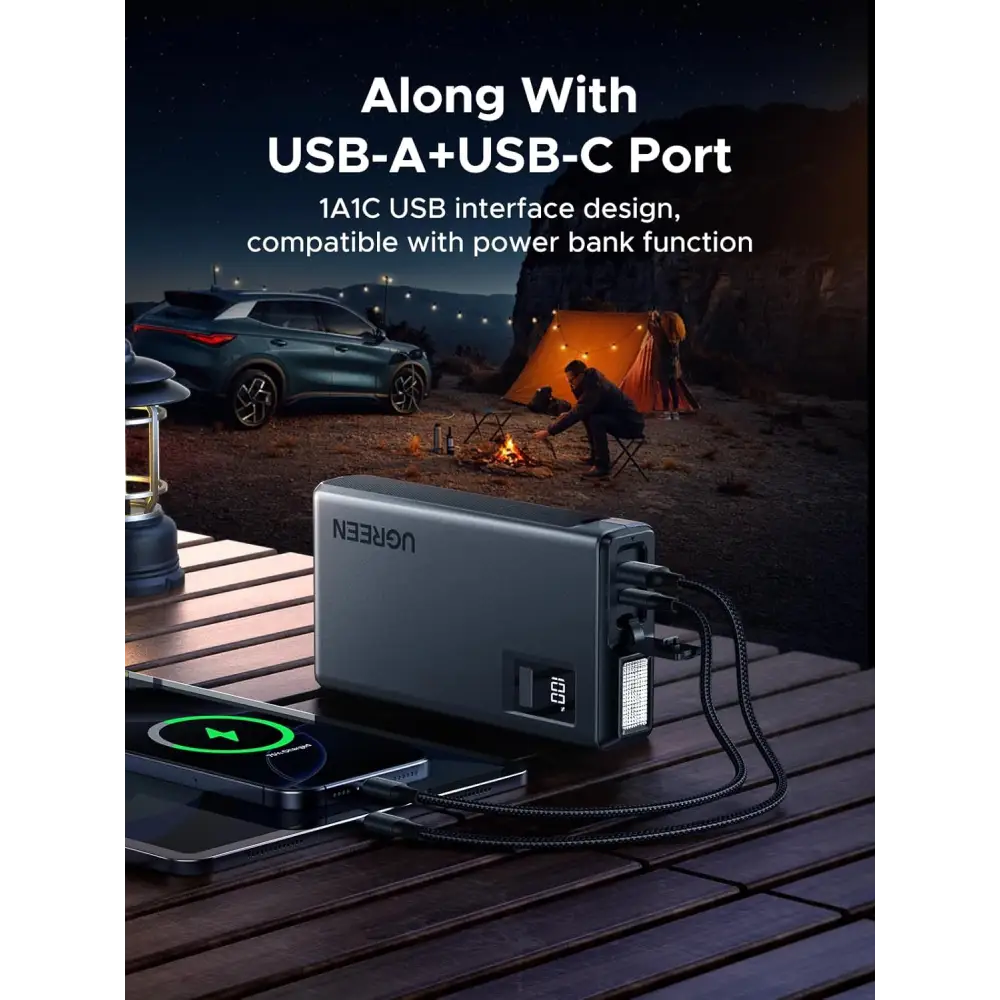 UGREEN Car Battery Jump Starter 1000A UltraSafe 12V Pack 3 in 1 Booster Box 12000mAh Portable Charger Smart LED Light