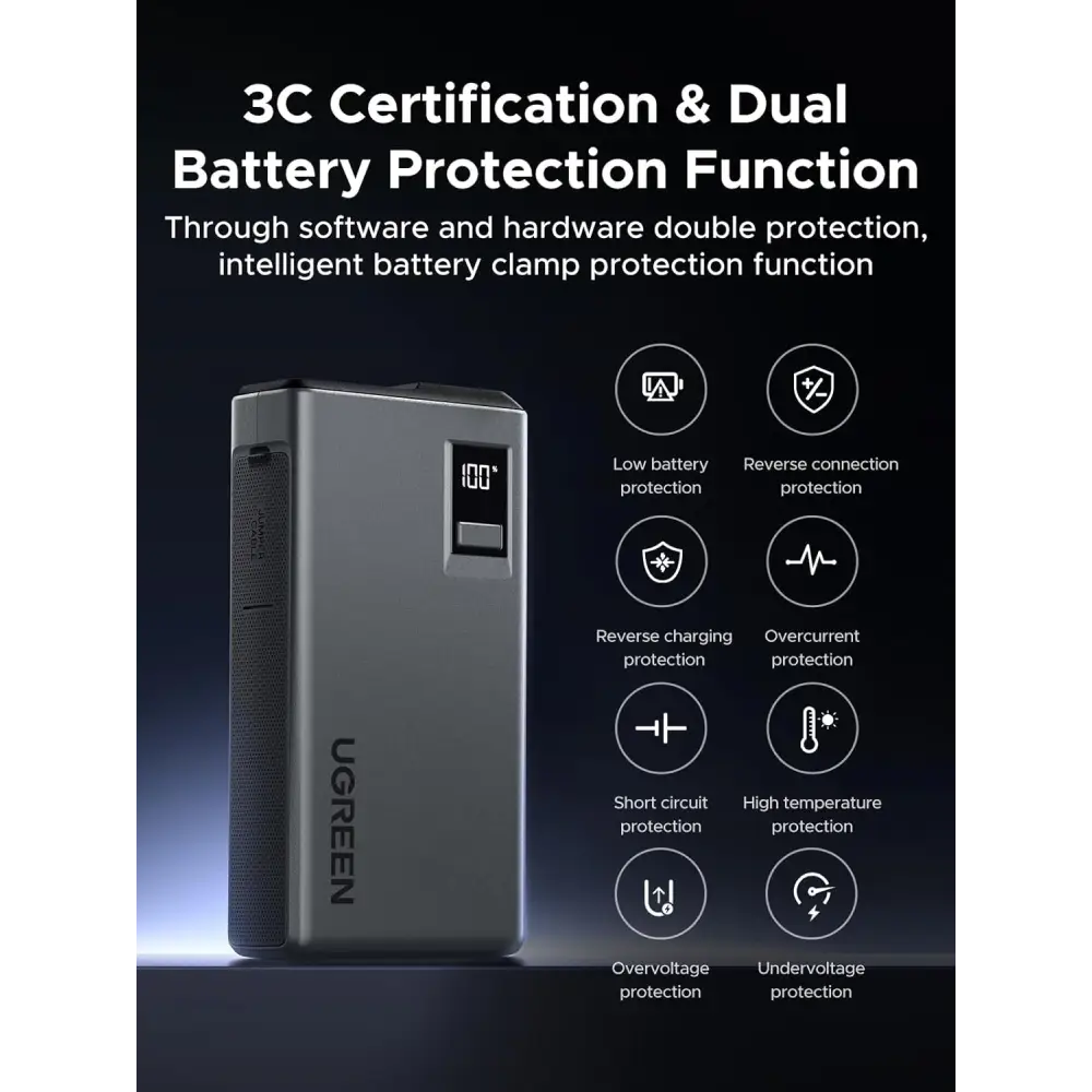 UGREEN Car Battery Jump Starter 1000A UltraSafe 12V Pack 3 in 1 Booster Box 12000mAh Portable Charger Smart LED Light