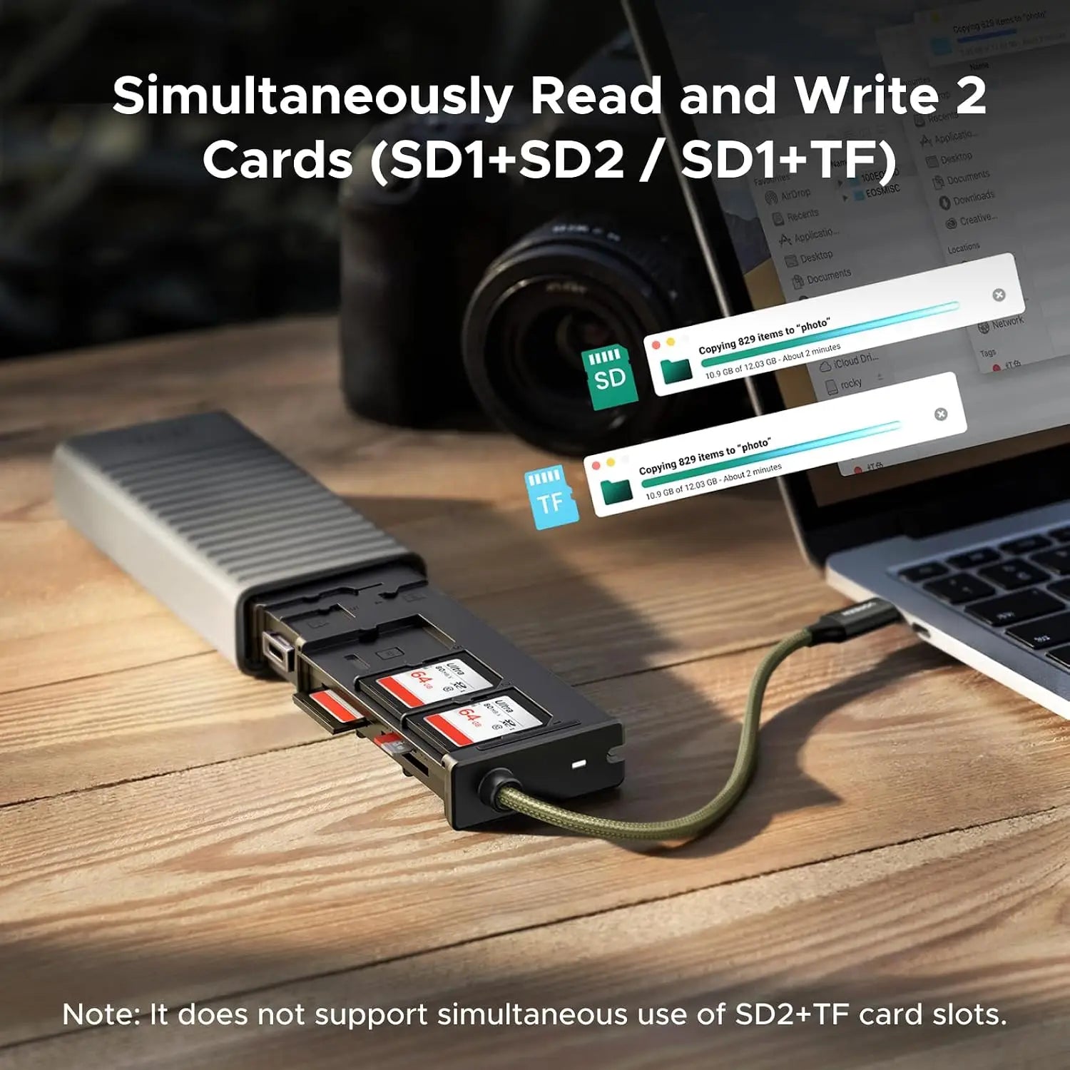 UGREEN Card Reader with 2×SD + 1×TF Cards 11 Storage Slots | for 6 SD & 4 TF 1 SIM Read 2 Simultaneously SD/Micro