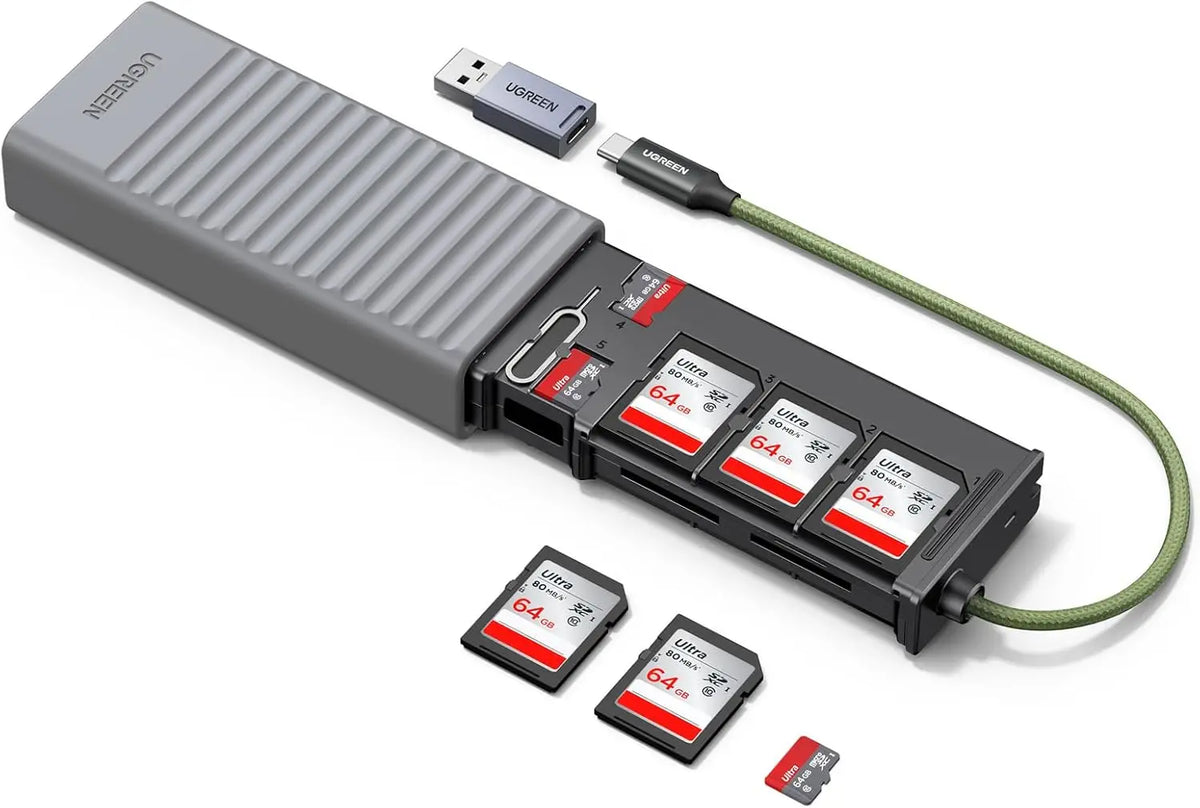 UGREEN Card Reader with 2×SD + 1×TF Cards 11 Storage Slots | for 6 SD & 4 TF 1 SIM Read 2 Simultaneously SD/Micro