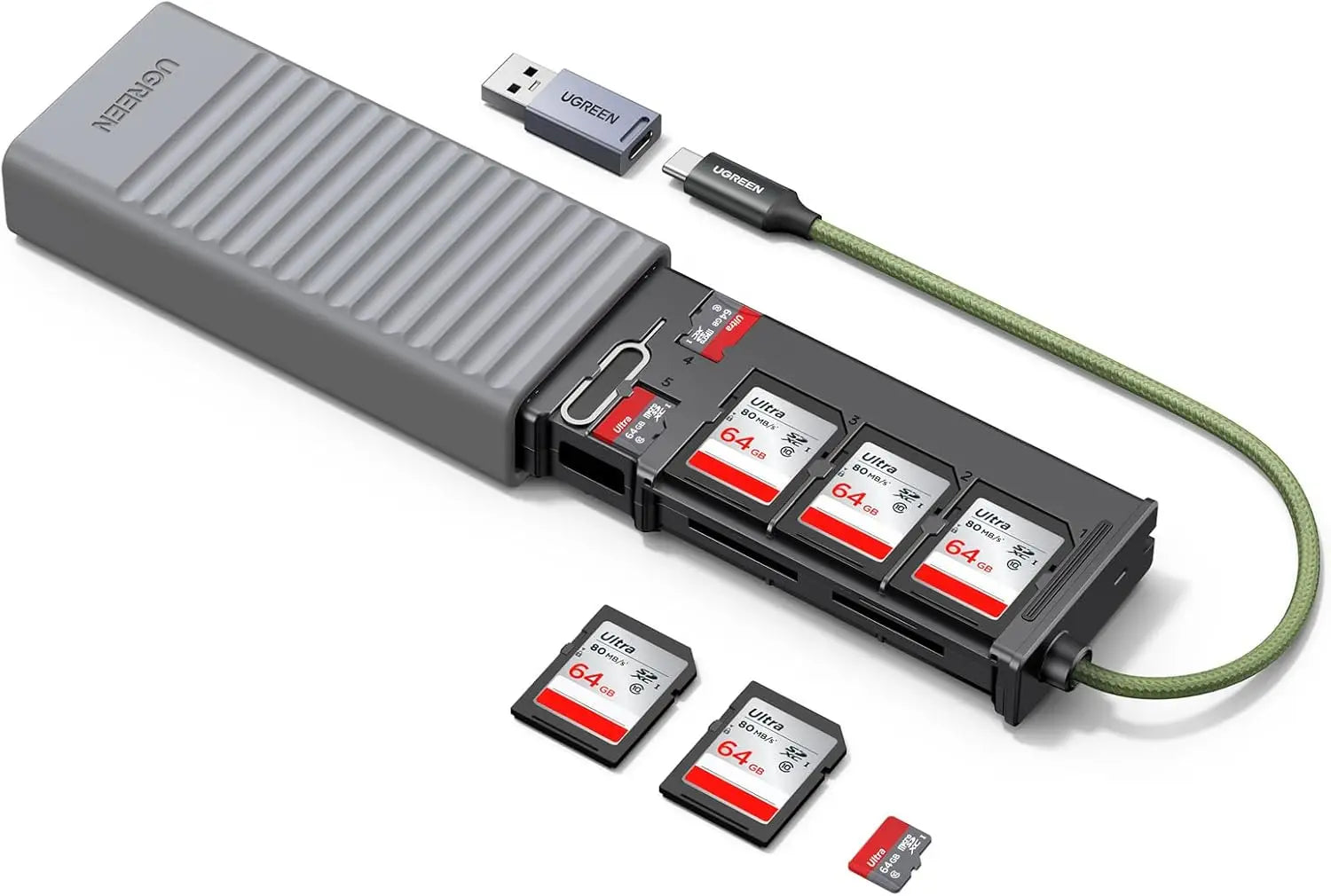 UGREEN Card Reader with 2×SD + 1×TF Cards 11 Storage Slots | for 6 SD & 4 TF 1 SIM Read 2 Simultaneously SD/Micro