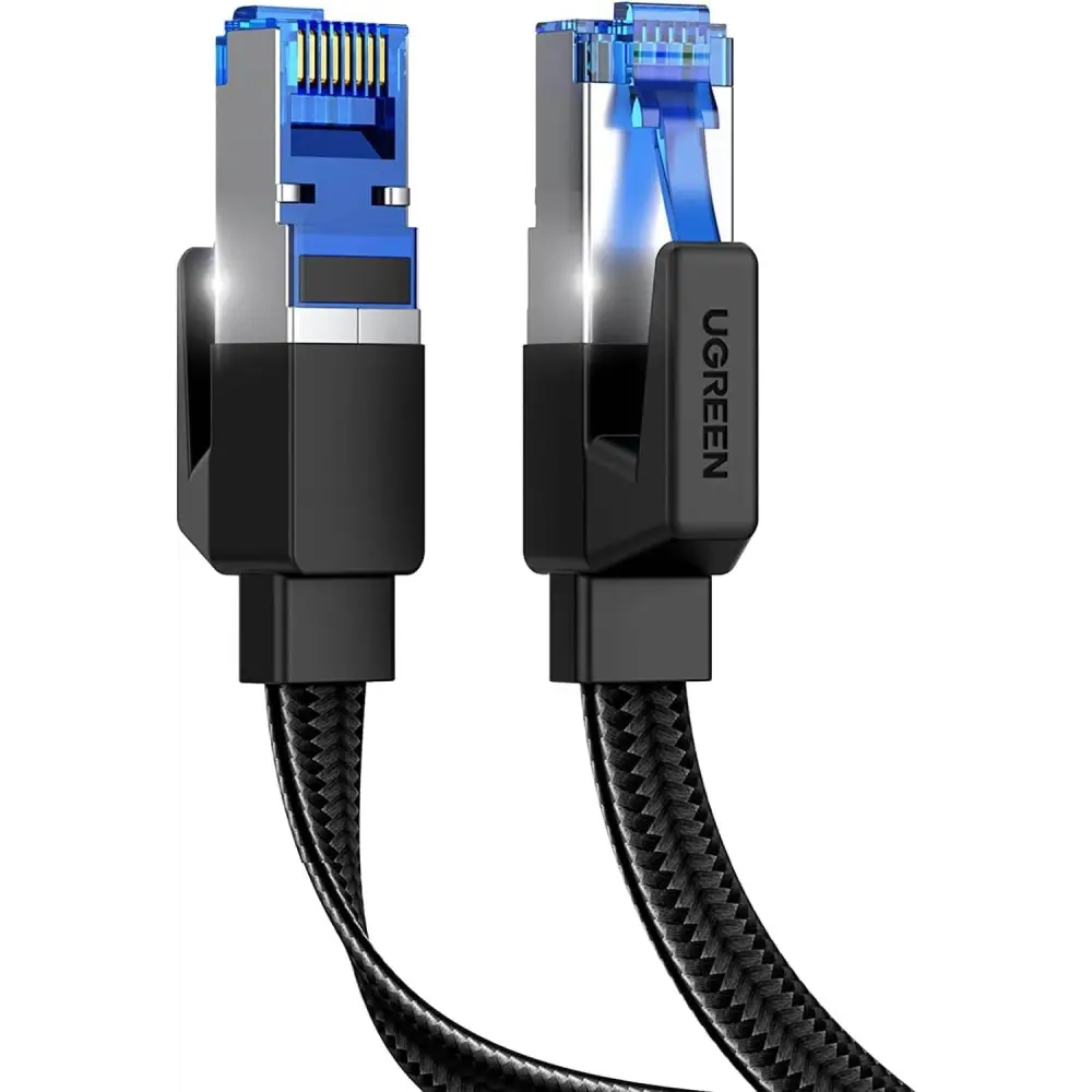 UGREEN Cat 8 Ethernet Cable 10m 40Gbps 2000Mhz High Speed 26AWG Braided Internet Wire Flat Network Cord Black RJ45