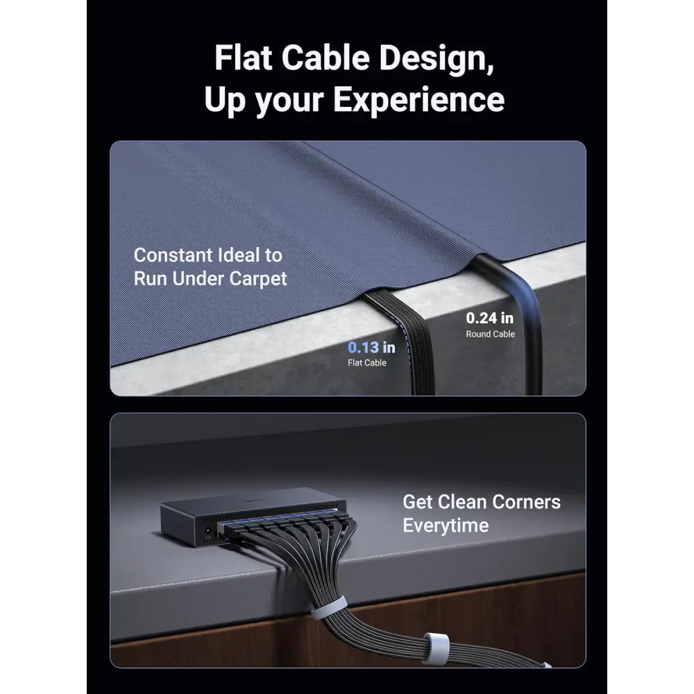 UGREEN Cat 8 Ethernet Cable 5m 40Gbps 2000Mhz High Speed 26AWG Braided Internet Wire Flat Network Cord Black RJ45