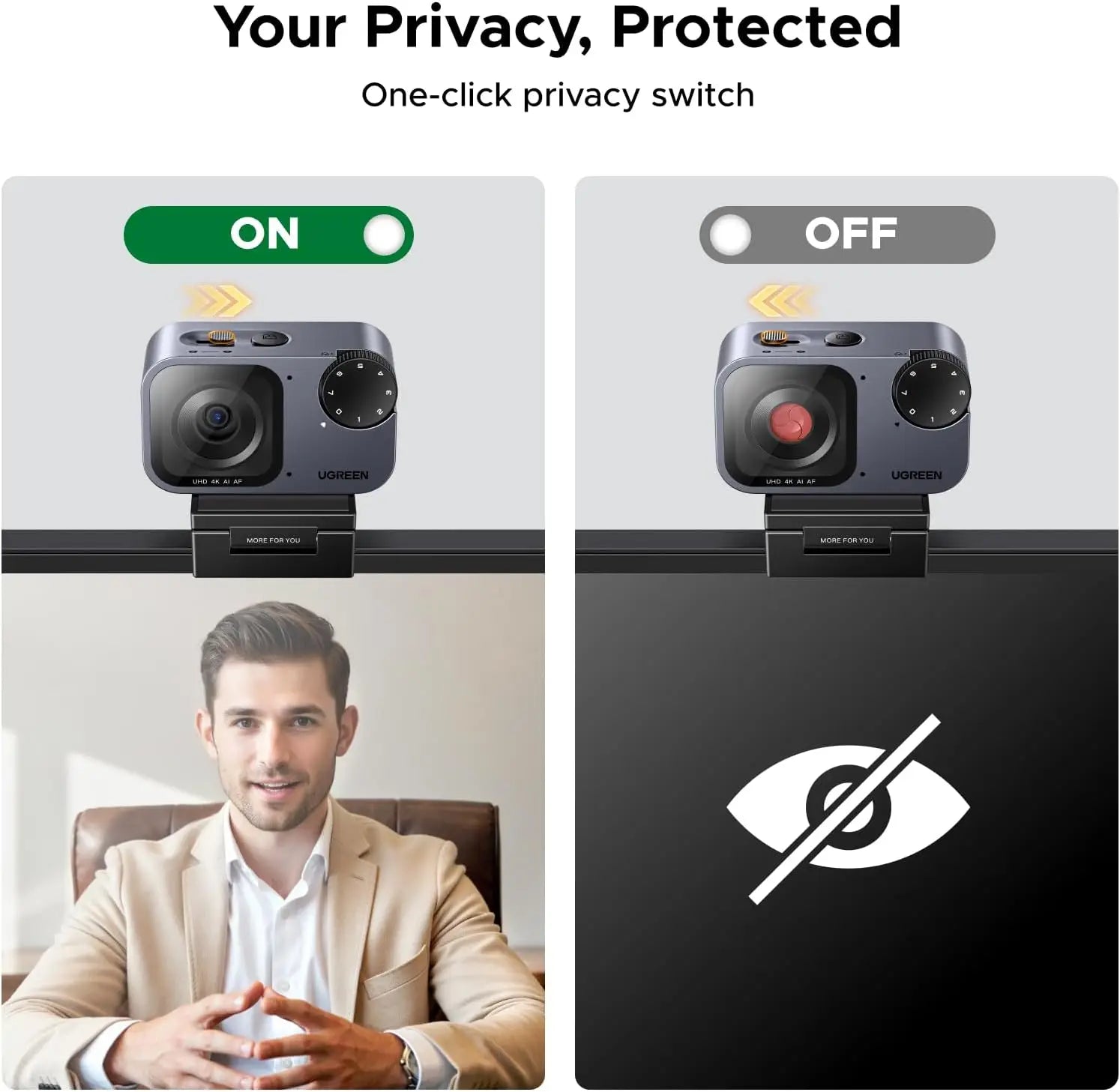UGREEN FineCam Pro 4K Webcam for PC with 7 Filters Switching 1/2’’ Sensor Auto Framing Face AE AI Noise-Canceling Mic