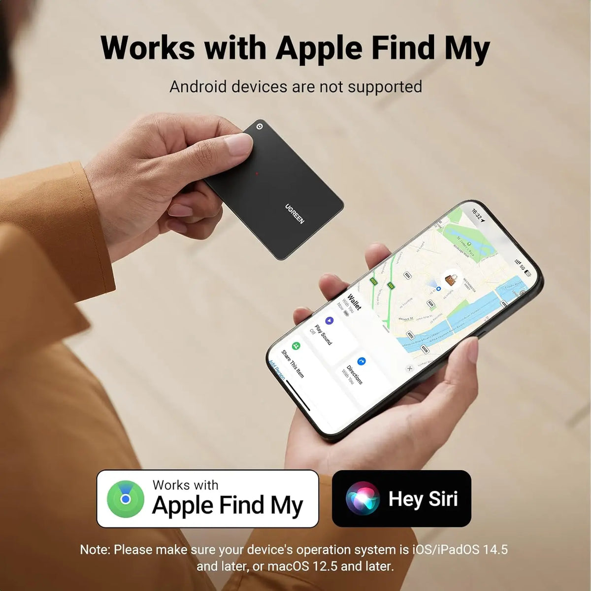 UGREEN FineTrack Slim Rechargeable Bluetooth Finder for Apple Find My | 1.7mm Ultra-Slim Wallet IP68 Waterproof Tracker