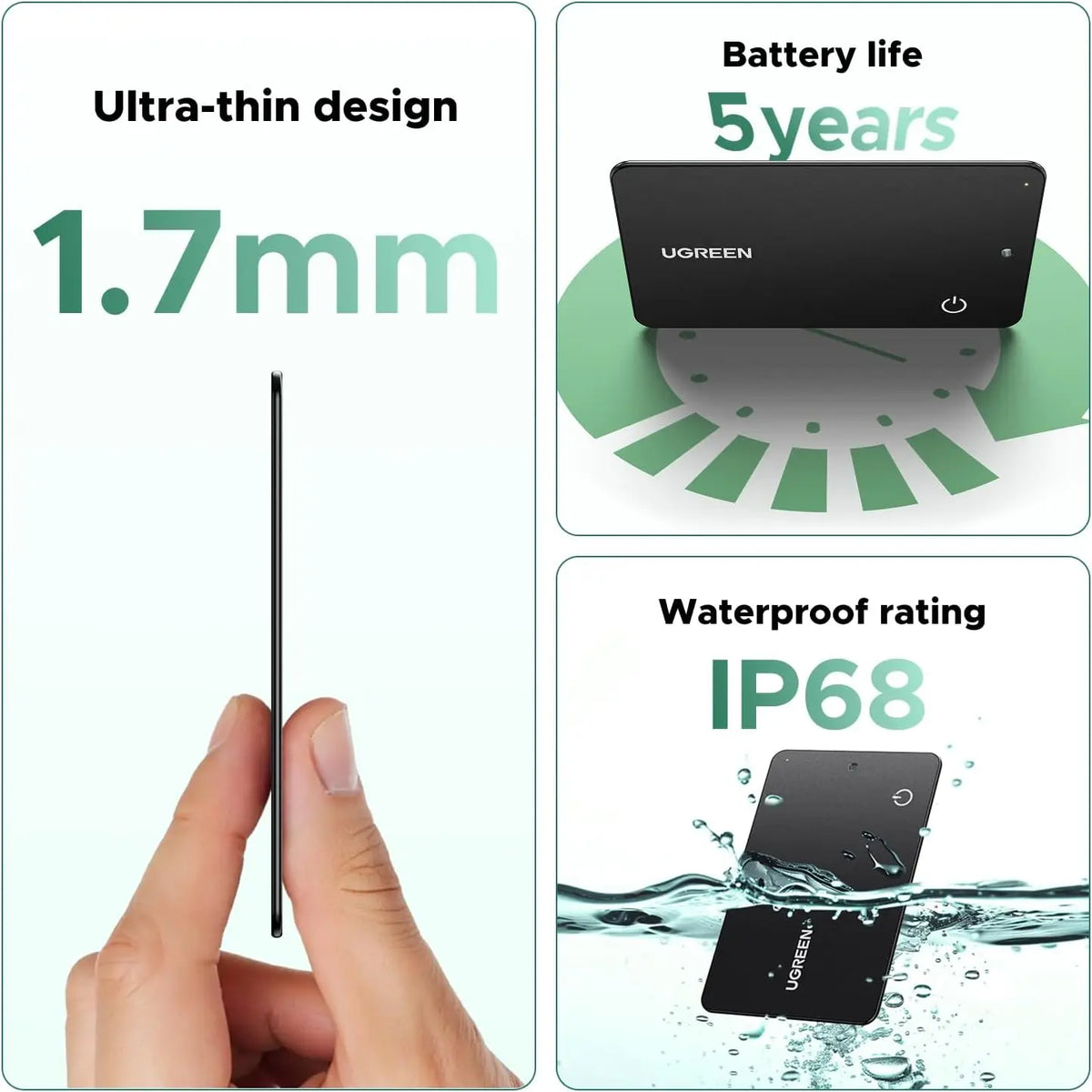 UGREEN FineTrack Slim Smart G Bluetooth Tracker (Android Only) | 1.7mm Ultra-Slim 5 Year Battery Life Google Tracking