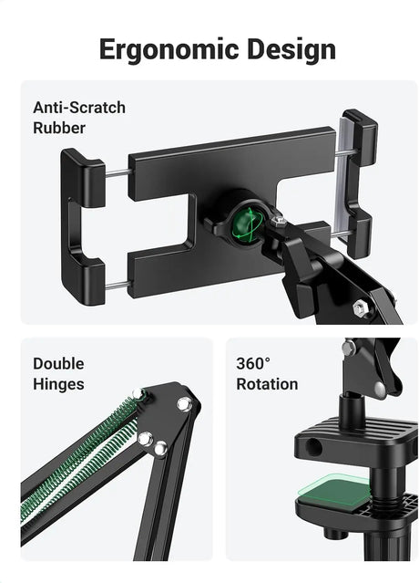 UGREEN Gooseneck Tablet Holder Long Aluminum Arm Adjustable Phone Stand Sturdy Clamp Flexible Mount for Bed Compatible