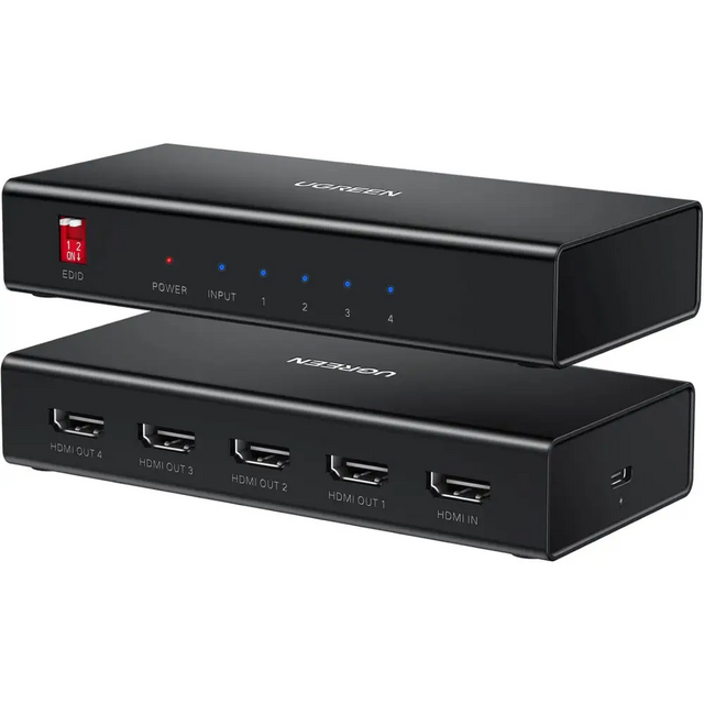 UGREEN HDMI Splitter 1 in 4 Out 4K@60Hz 2.0 18 Gbps 1x4 Only Mirror Screen Support EDID HDCP 2.2/1.4 3D HDR Compatible