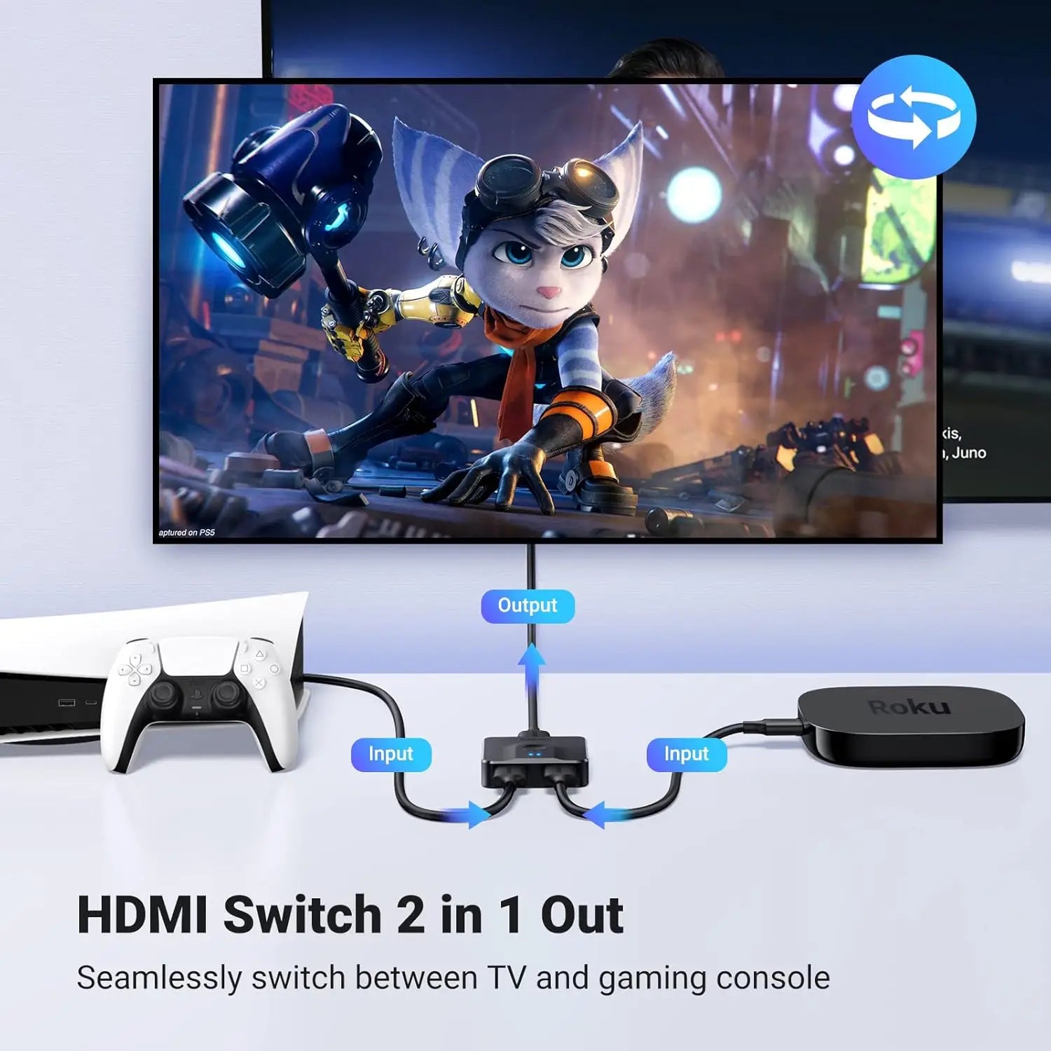 UGREEN HDMI Switch 2 in 1 Out 4K 60Hz Splitter Bi-Directional Input Output Support 3D Compatible with Xbox PS4 PS5