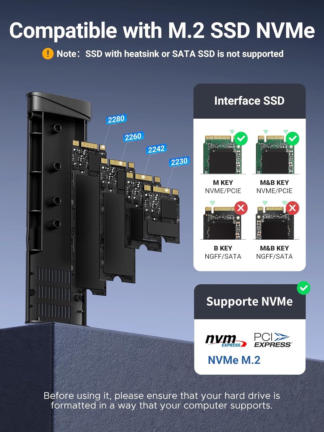 UGREEN M.2 NVMe Enclosure 10Gbps USB C 3.2 Gen 2 for M and M&B Key NVME PCIe Adapter Aluminum External Hard Drive Case