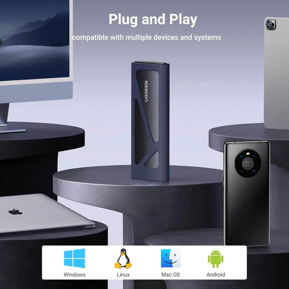 UGREEN M.2 NVMe SSD Enclosure Adapter 10Gbps USB C 3.2 Gen2 Tool-Free External Reader Supports M and B&M Keys Size