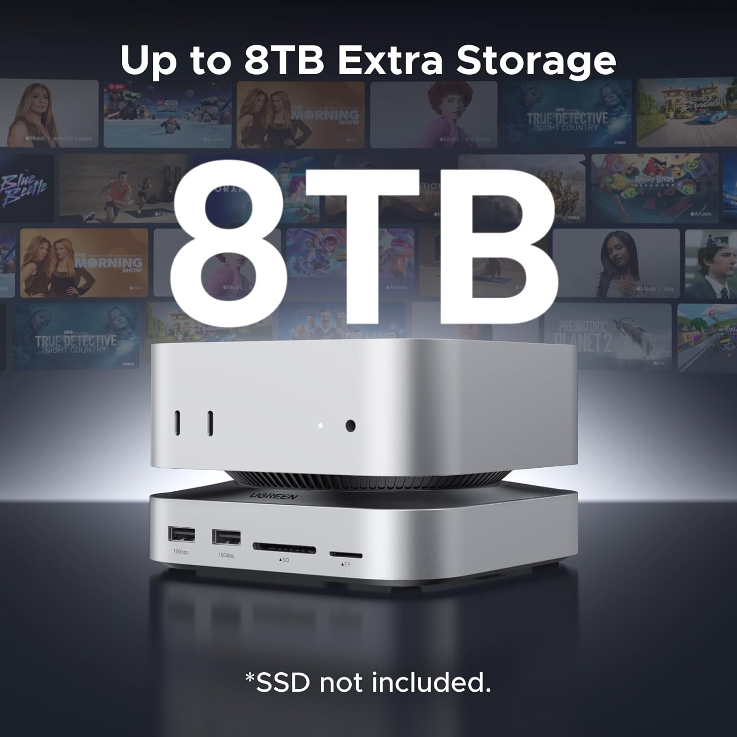 UGREEN Mac mini M4 Dock 11-in-1 USB C Hub with 8TB M.2 NVMe Enclosure 10Gbps 5X USB-A and 2X Type Data Ports SD/TF Card