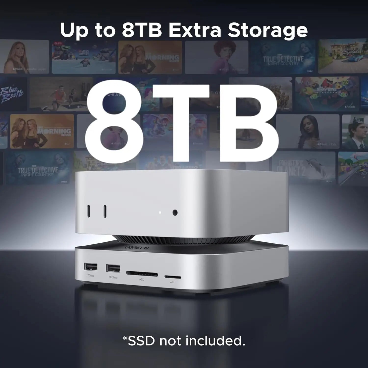 UGREEN Mac mini M4 Dock 11-in-1 USB C Hub with 8TB M.2 NVMe Enclosure 10Gbps 5X USB-A and 2X Type Data Ports SD/TF Card
