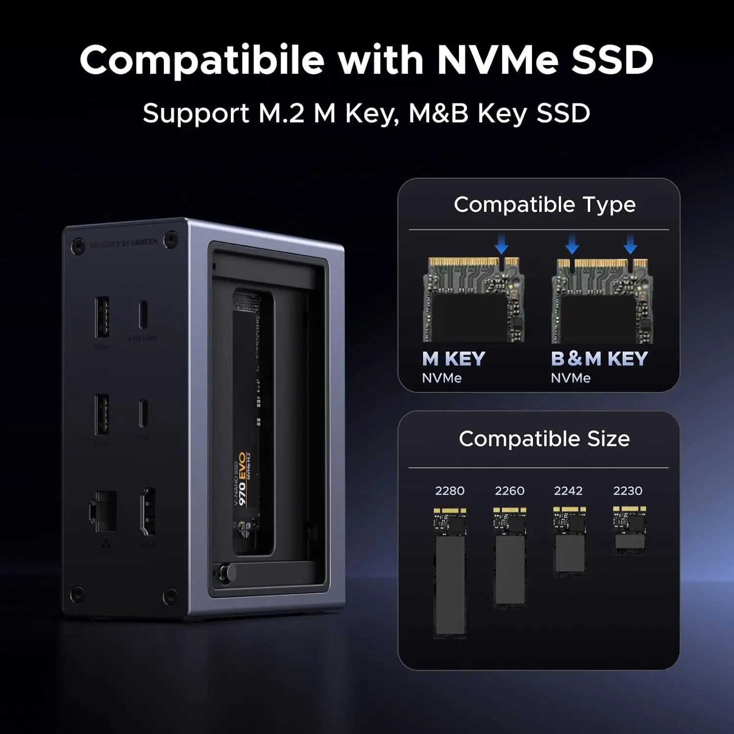 UGREEN NVMe Docking Station 10-in-1 USB-C Hub with 4K@60Hz HDMI M.2 SSD Slot 10Gbps USB-C/A Data 100W PD Charging