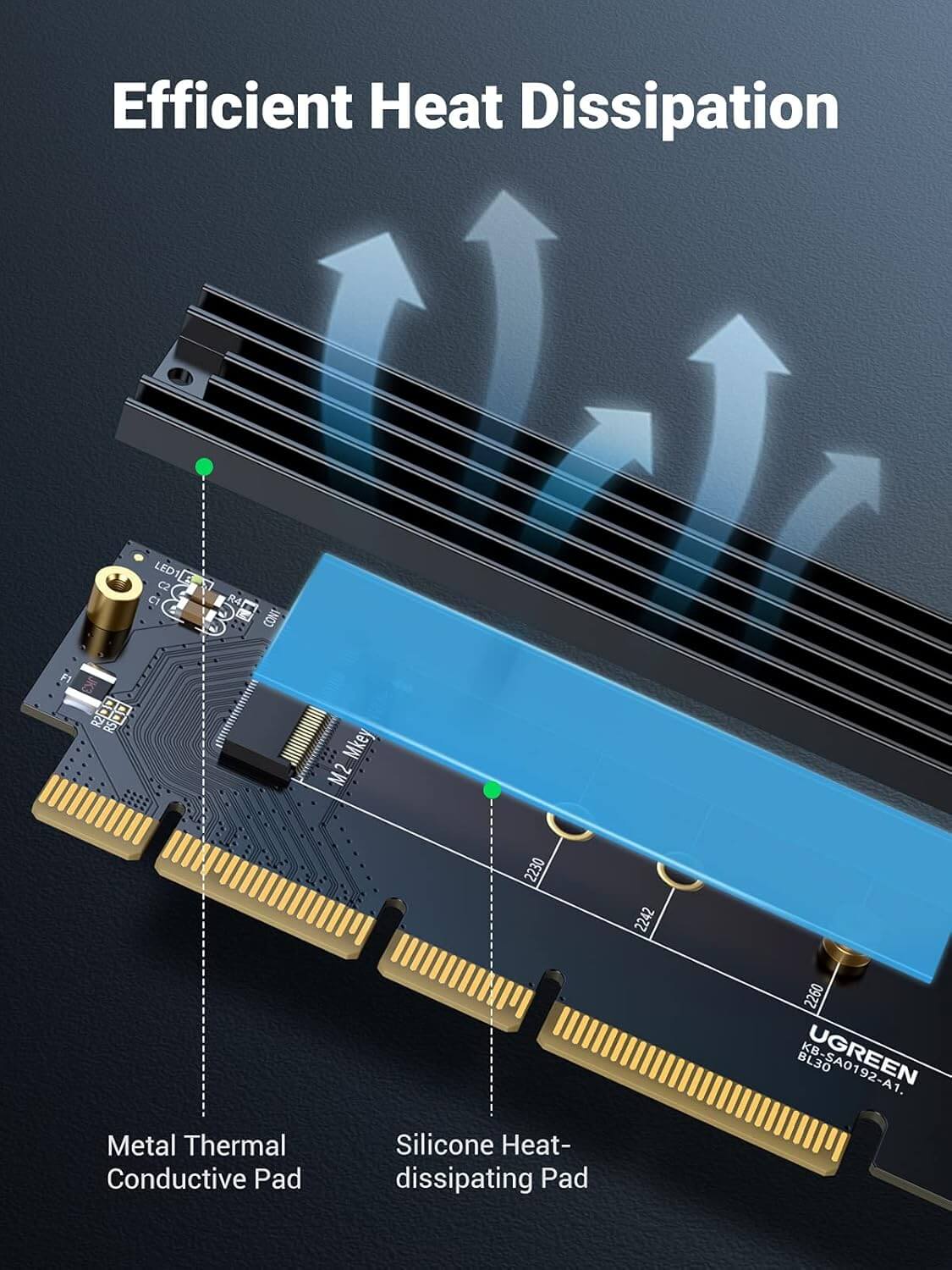 UGREEN NVMe PCIe Adapter M.2 SSD to PCIe 4.0 X16/X8/X4 Card with Heat Sink M.2 PCIe Adapter for M-Key and M&B-Key NVMe