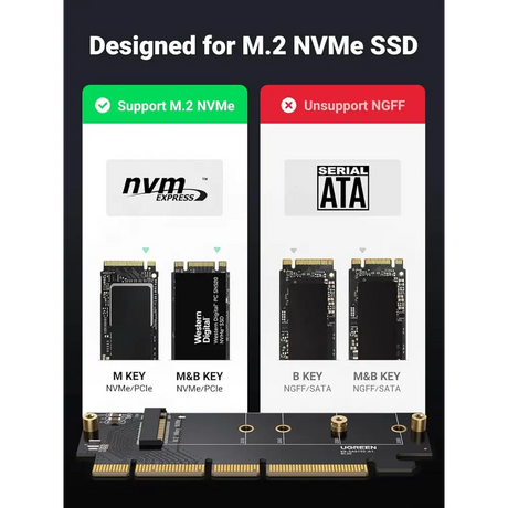 UGREEN NVMe PCIe Adapter M.2 SSD to 4.0 X16/X8/X4 Card with Heat Sink for M-Key and M&B-Key 2280/2260/2242/2230