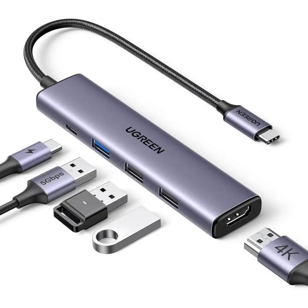 UGREEN Revodok 105 USB C Hub 5 in 1 Multiport Adapter 4K HDMI 100W Delivery 3 A Data Ports Type Dongle for PC MacBook