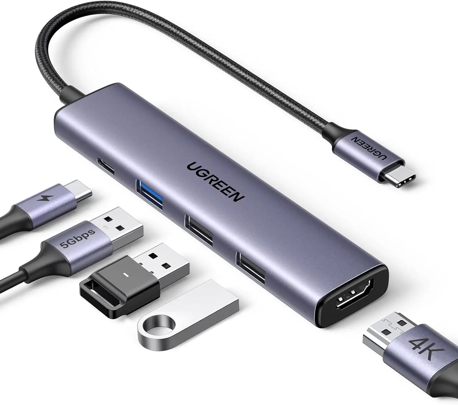 UGREEN Revodok 105 USB C Hub 5 in 1 Multiport Adapter with 4K 30Hz HDMI 100W Power Delivery 3 A Data Ports Type Dongle