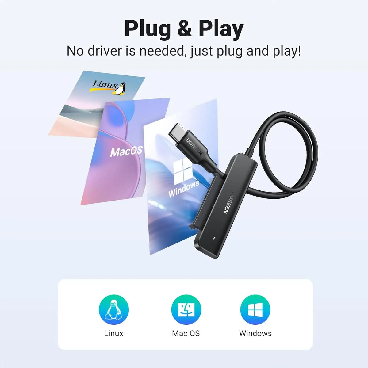 UGREEN SATA III to USB C Adapter Cable for 2.5’’ SSD and HDD Hard Drive Connector 5Gbps Support UASP Thunderbolt 3
