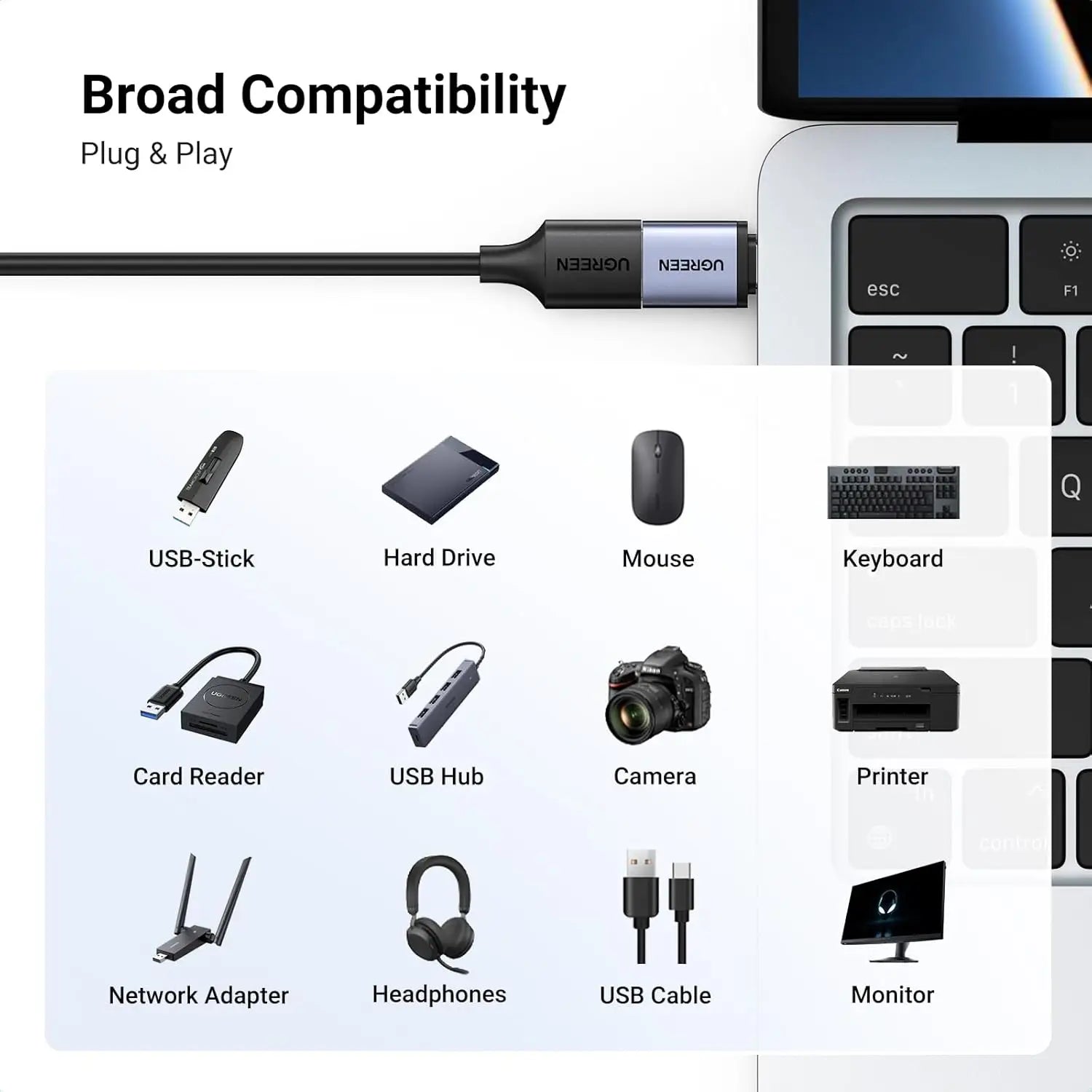 UGREEN USB C to A Adapter 10Gbps 2 Mixed Pack Aluminum Type Female Male Adaptor OTG Cable Compatible with iPhone 17 16