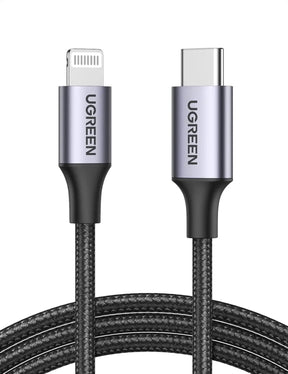 UGREEN USB C to Lightning Cable 1M Apple MFi Certified Nylon Braided Cord Fast Power Delivery iPhone Charger Aluminium