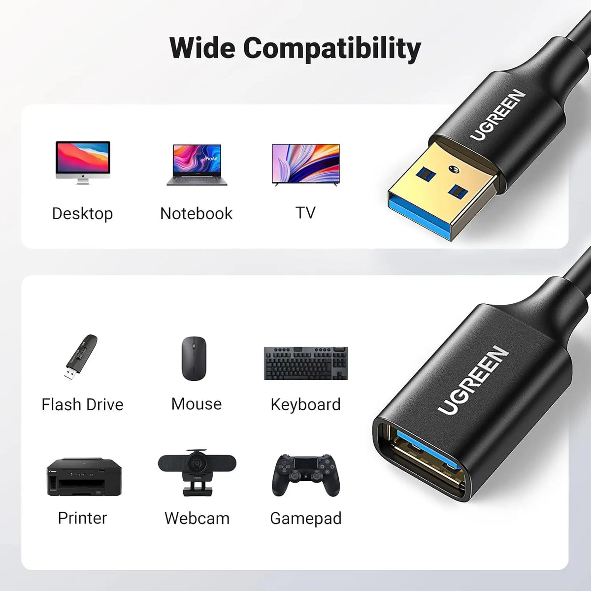 UGREEN USB Extension Cable 2M Type A 3.0 Extender Male to Female Cord