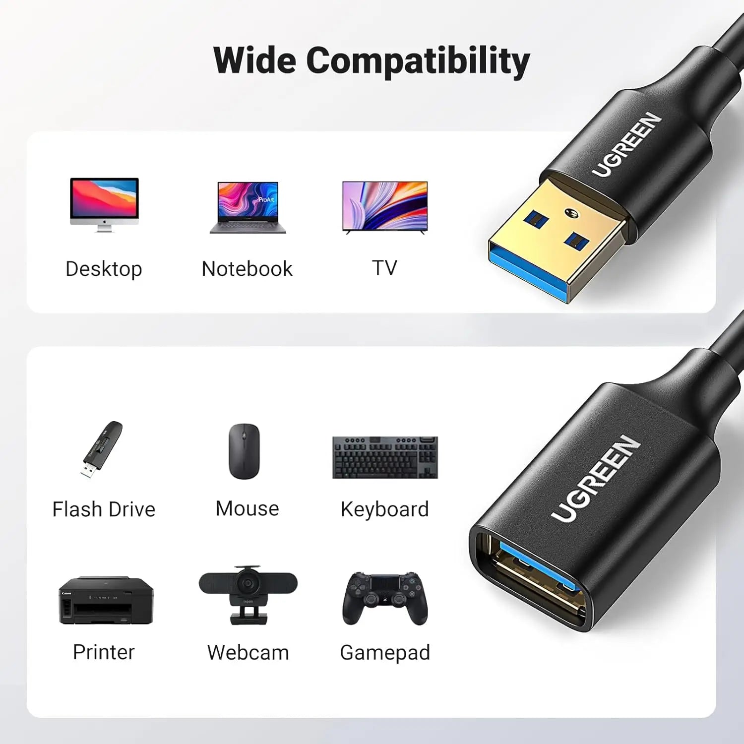 UGREEN USB Extension Cable Type A 3.0 Extender Male to Female Cord High Speed Data Transfer Lead Compatible with Webcam