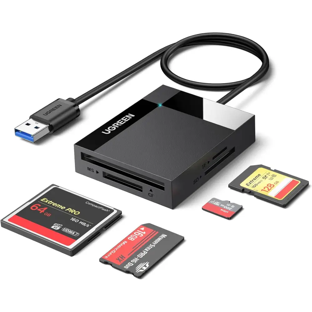 UGREEN USB Memory Card Reader 4 in 1 3.0 SD TF CF MS Adapter 5Gbps Read Write Simultaneously for SDXC SDHC CFI Micro