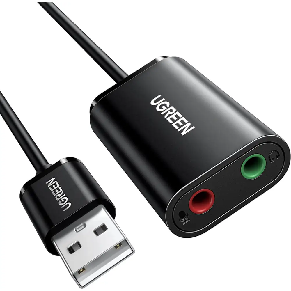 UGREEN USB to Audio Jack Sound Card Adapter with Dual TRS 3-Pole 3.5mm Headphone and Microphone Aux External Converter
