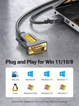 UGREEN USB to RS232 DB9 9 Pin Male Serial Adapter Cable with PL2303 Chipset Compatible Windows 11 10 8.1 8 7 XP Vista
