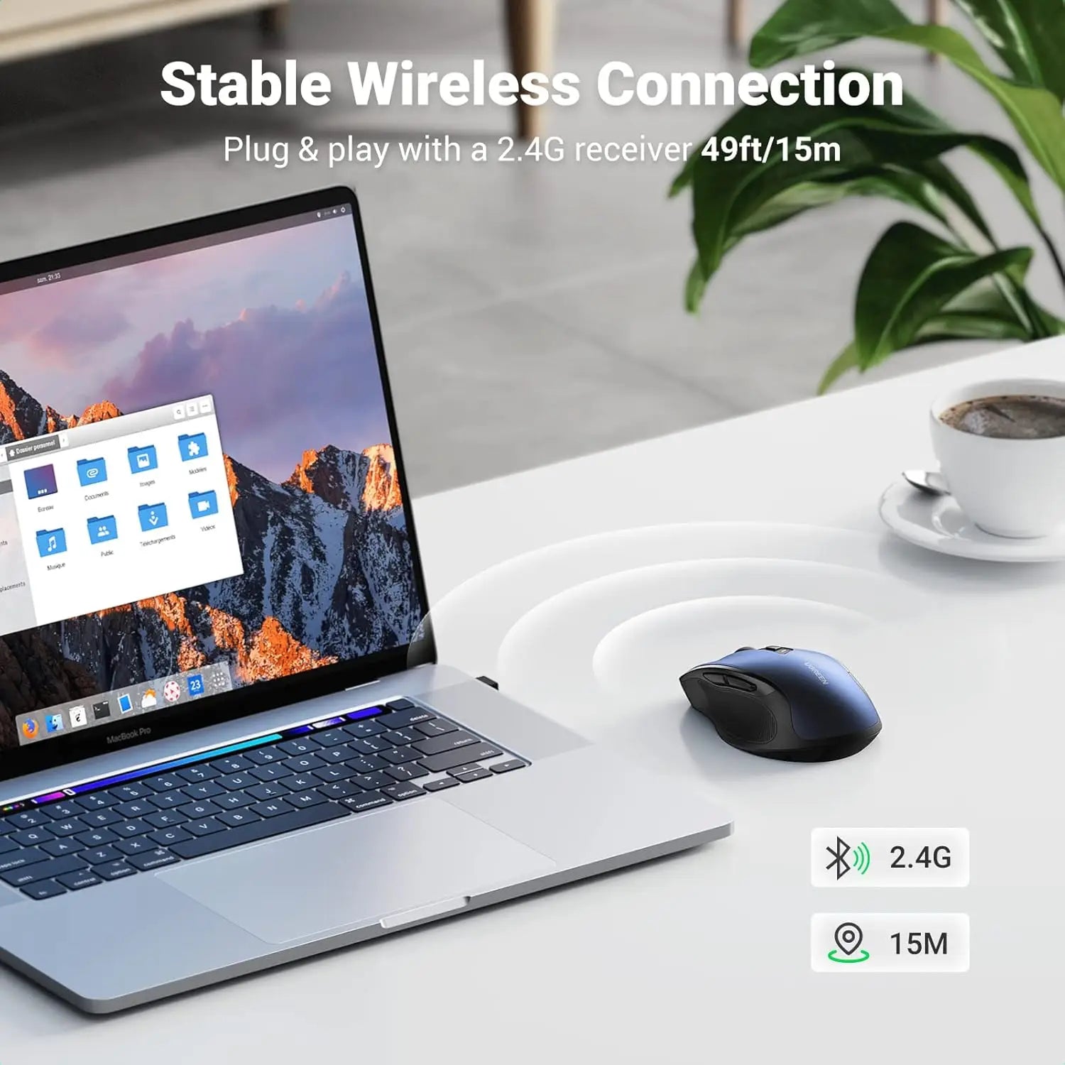UGREEN Wireless Ergonomic Mouse 4000 DPI 6 Buttons 2.4G USB Cordless Silent Mice with Nano Receiver for Laptop Computer